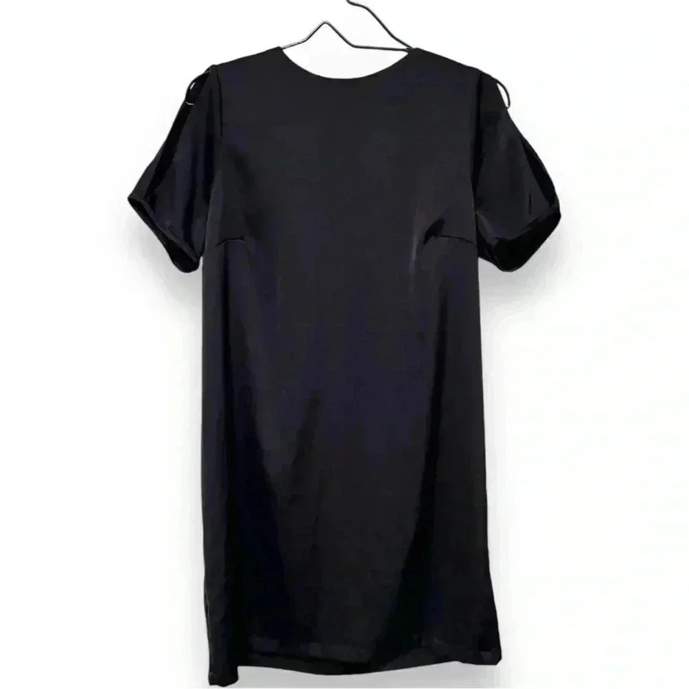 H&M Black Short Sleeve Satin Cutout Sleeve and Back with Silver Detail Minidress - Picture 12 of 16